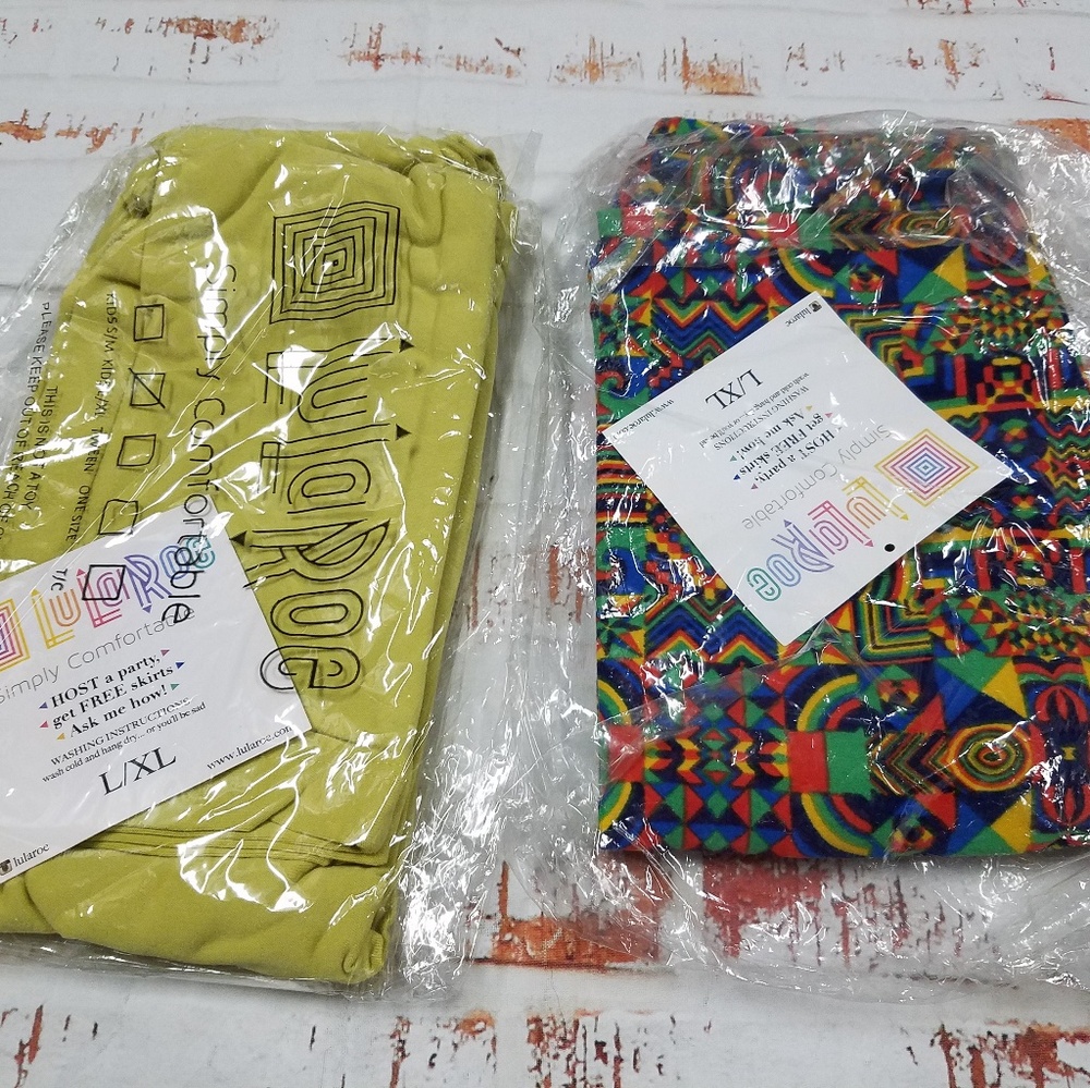 Lularoe l/xl leggings set lot yellow & klendiescop